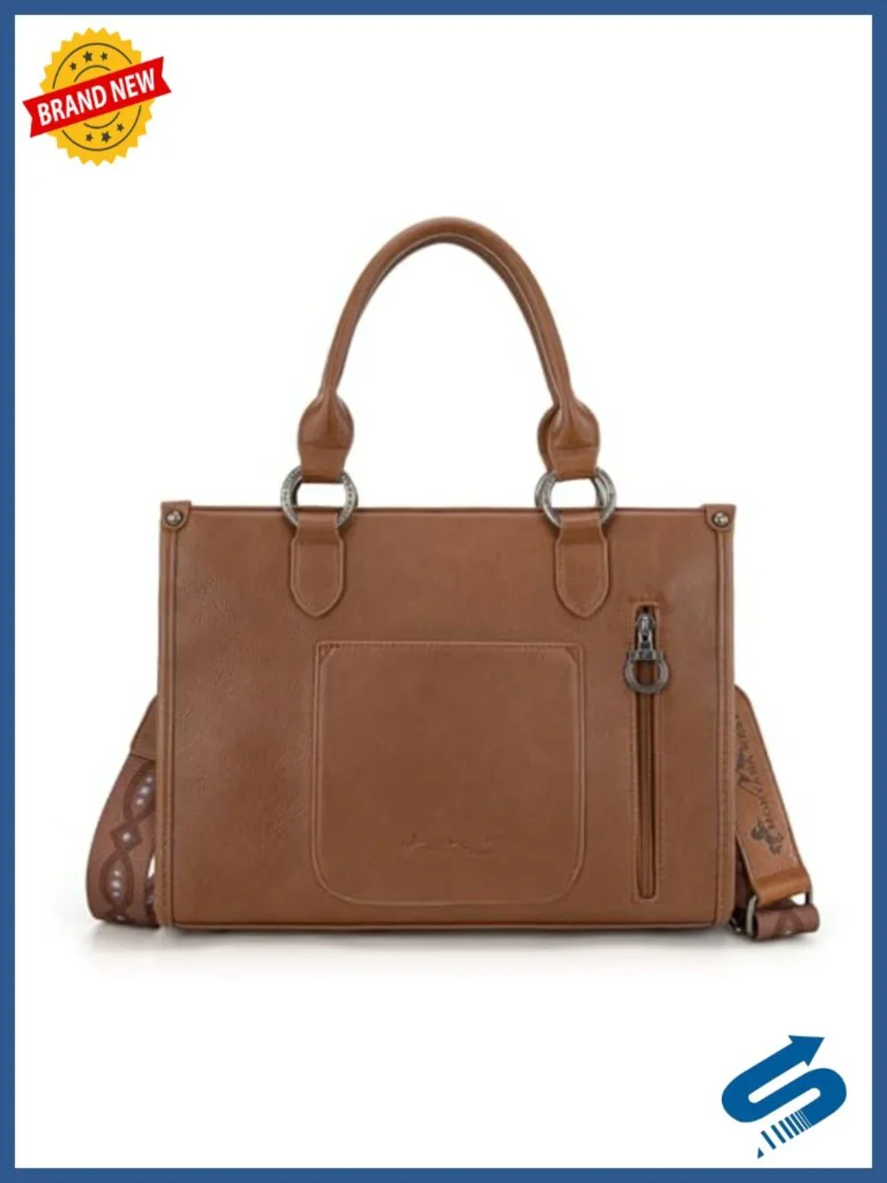 Western Tooling Vegan Leather Tote Bag Whipstitch Crossbody